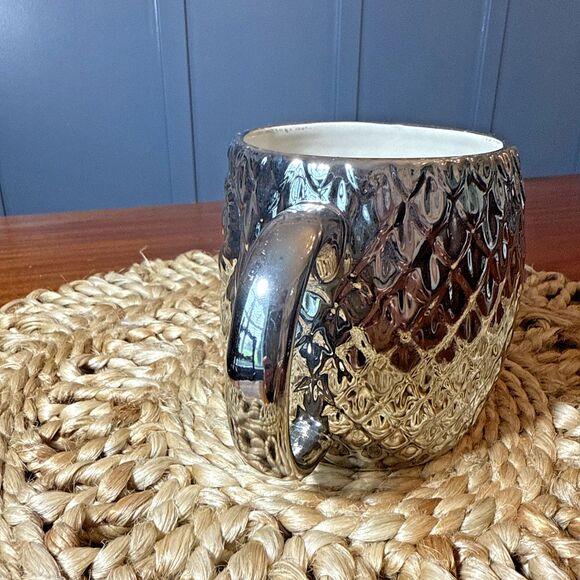 West Elm‎ Owl Mug Silver Metallic Coffee Cup Birds 21 oz Chi Omega Textured - Picture 6 of 9
